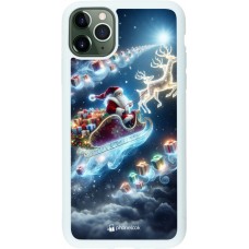 Coque iPhone 11 Pro Max - Silicone rigide blanc Noël 2023 Père Noël enchanté