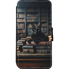 Coque iPhone 11 Pro Max - Wallet noir Chat livres sombres