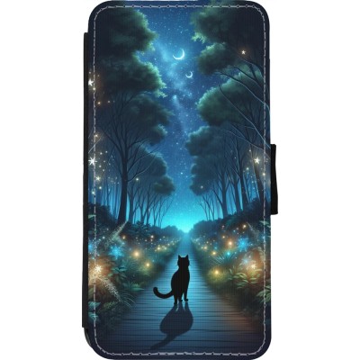 Coque iPhone 11 Pro Max - Wallet noir Chat noir promenade