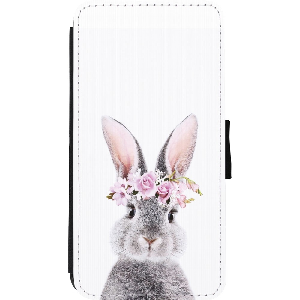 Coque iPhone 11 Pro Max - Wallet noir Easter 2023 flower bunny