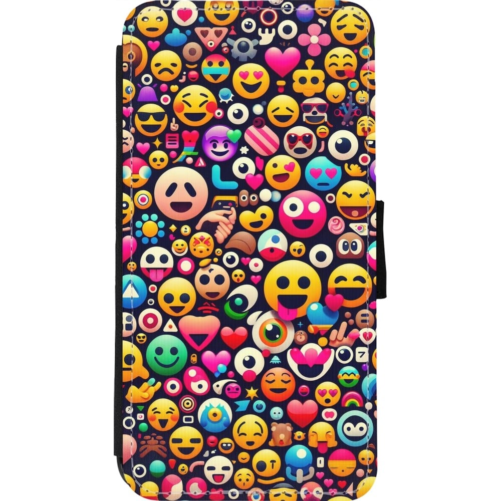 Coque iPhone 11 Pro Max - Wallet noir Emoji Mix Color