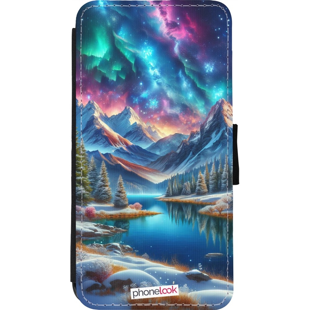 Coque iPhone 11 Pro Max - Wallet noir Fantasy Mountain Lake Sky Stars