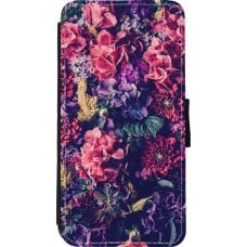 Coque iPhone 11 Pro Max - Wallet noir Flowers Dark