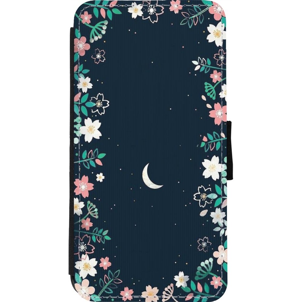 Coque iPhone 11 Pro Max - Wallet noir Flowers space