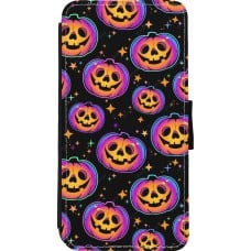 Coque iPhone 11 Pro Max - Wallet noir Halloween 2024 rainbow pumpkins