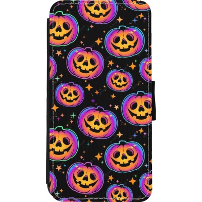 Coque iPhone 11 Pro Max - Wallet noir Halloween 2024 rainbow pumpkins