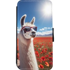 Coque iPhone 11 Pro Max - Wallet noir Lama Chic en Coquelicot