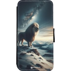 Coque iPhone 11 Pro Max - Wallet noir Le lion blanc