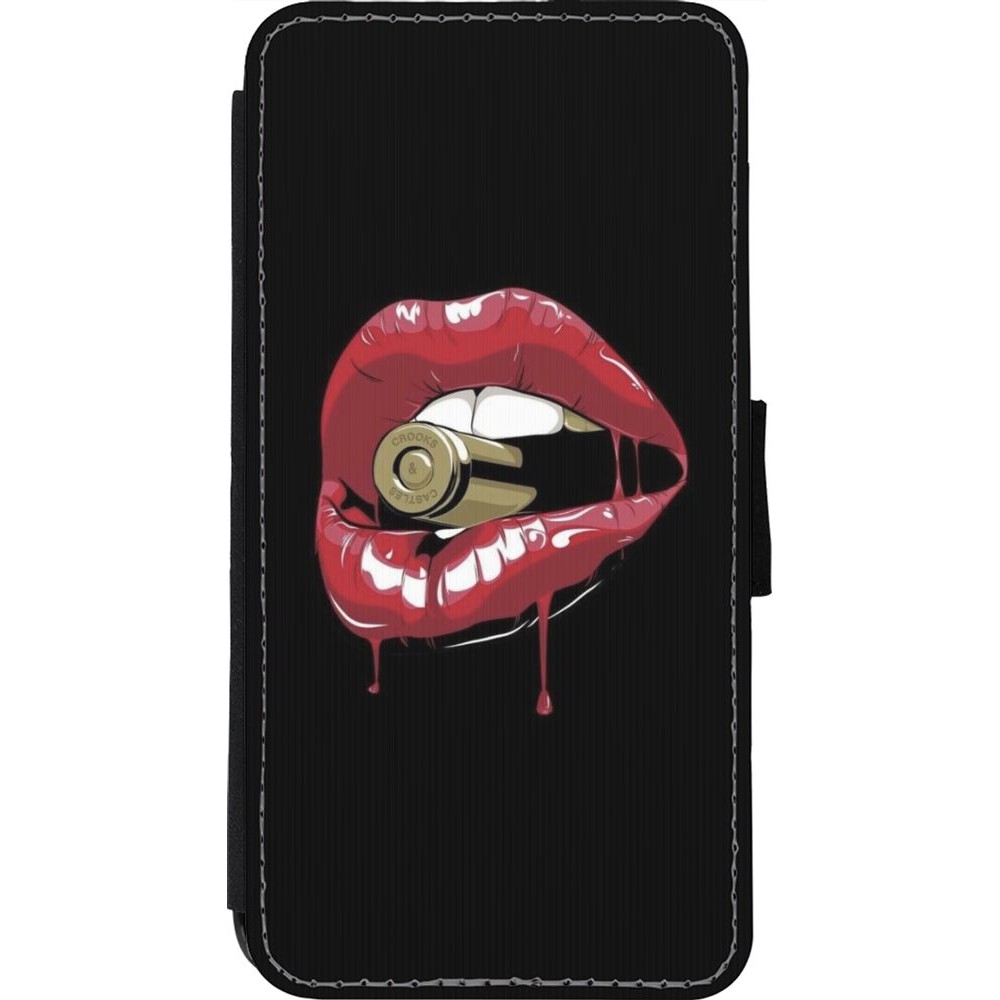 Coque iPhone 11 Pro Max - Wallet noir Lips bullet