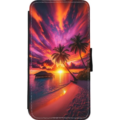 Coque iPhone 11 Pro Max - Wallet noir Maldives Dusk Bliss