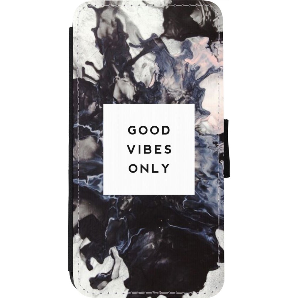 Coque iPhone 11 Pro Max - Wallet noir Marble Good Vibes Only