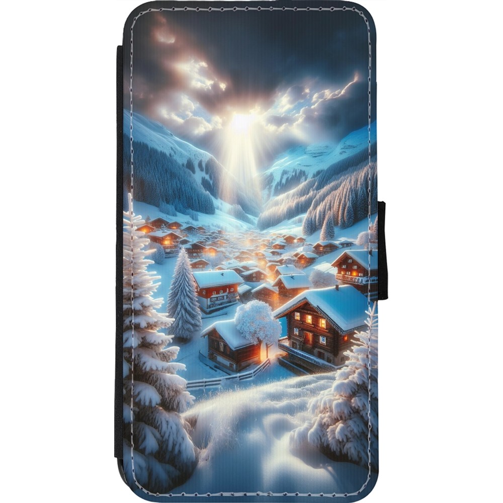 Coque iPhone 11 Pro Max - Wallet noir Mont Neige Lumière