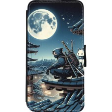 Coque iPhone 11 Pro Max - Wallet noir Ninja sous la lune