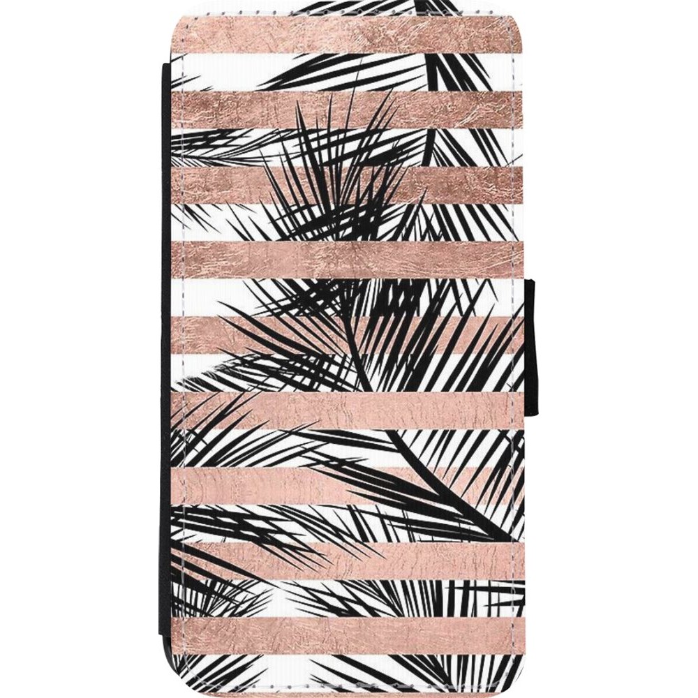 Coque iPhone 11 Pro Max - Wallet noir Palm trees gold stripes