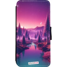 Coque iPhone 11 Pro Max - Wallet noir Paysage Violet-Rose