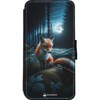 Coque iPhone 11 Pro Max - Wallet noir Renard lune forêt