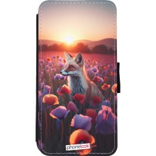 Coque iPhone 11 Pro Max - Wallet noir Renard pourpre au crépuscule