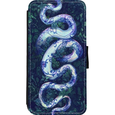 Coque iPhone 11 Pro Max - Wallet noir Serpent Blue Anaconda