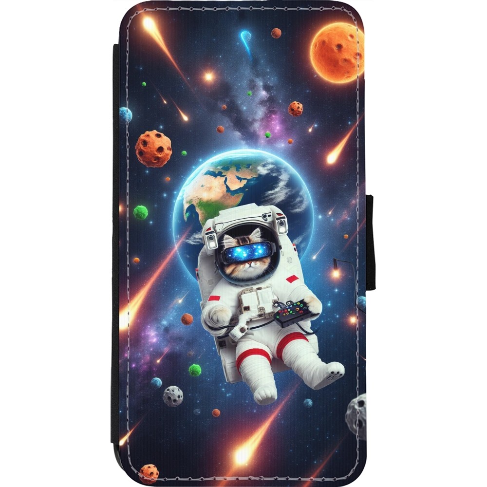 Coque iPhone 11 Pro Max - Wallet noir VR SpaceCat Odyssey