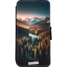 Coque iPhone 11 Pro Max - Wallet noir Sunset Forest Lake