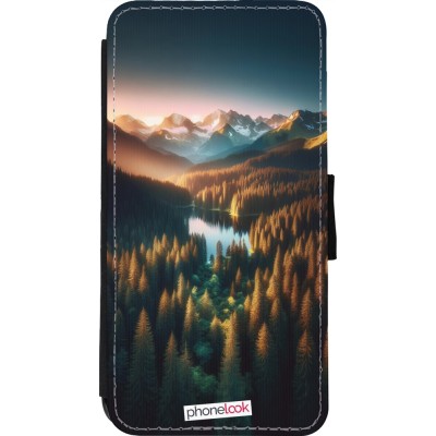 Coque iPhone 11 Pro Max - Wallet noir Sunset Forest Lake