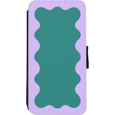 Coque iPhone 11 Pro Max - Wallet noir Wavy Rectangle Green Purple