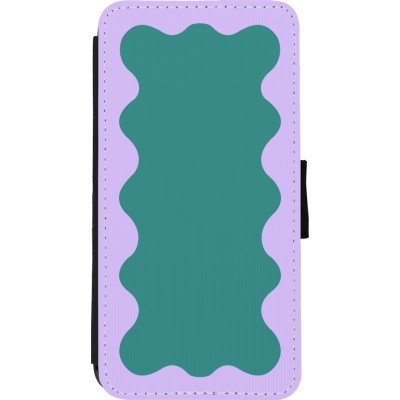 Coque iPhone 11 Pro Max - Wallet noir Wavy Rectangle Green Purple