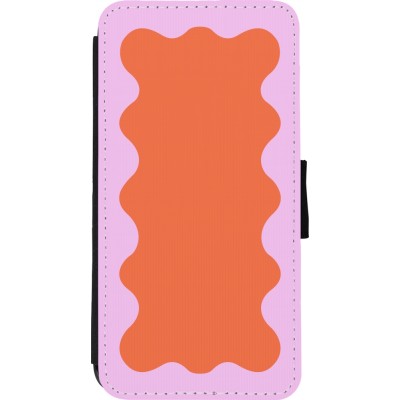 Coque iPhone 11 Pro Max - Wallet noir Wavy Rectangle Orange Pink