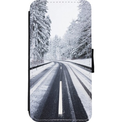 Coque iPhone 11 Pro Max - Wallet noir Winter 22 Snowy Road