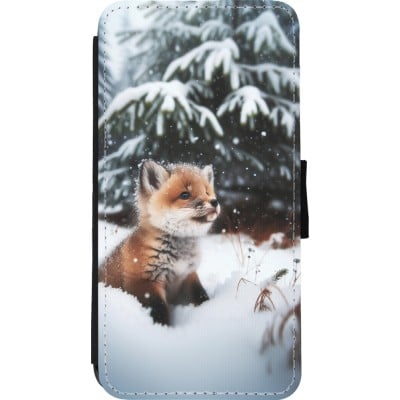 Coque iPhone 11 Pro Max - Wallet noir Noël 2023 Renardeau sapin