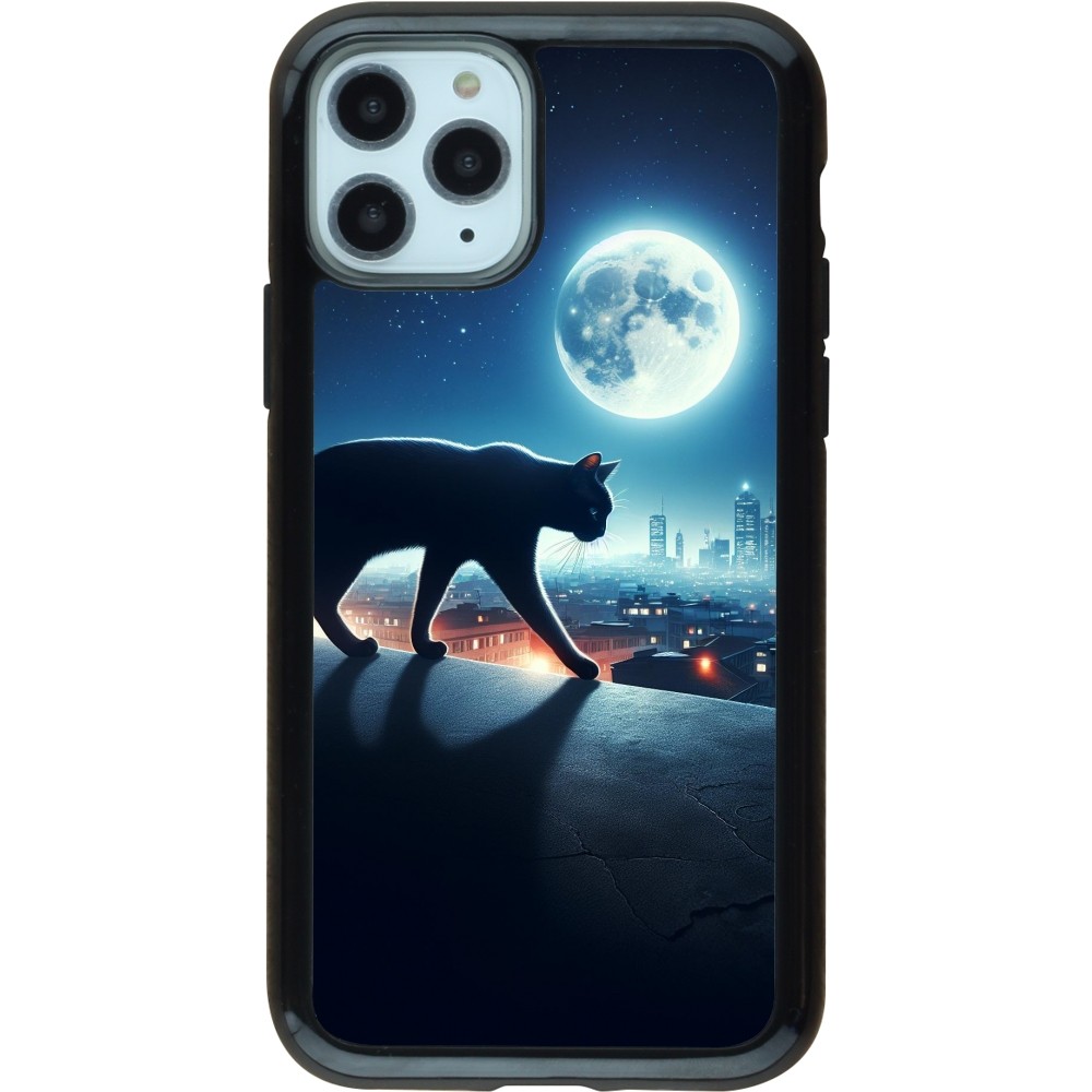 Coque iPhone 11 Pro - Hybrid Armor noir Chat noir sous la pleine lune