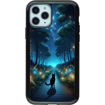 Coque iPhone 11 Pro - Hybrid Armor noir Chat noir promenade