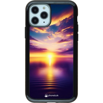 Coque iPhone 11 Pro - Hybrid Armor noir Coucher soleil jaune violet