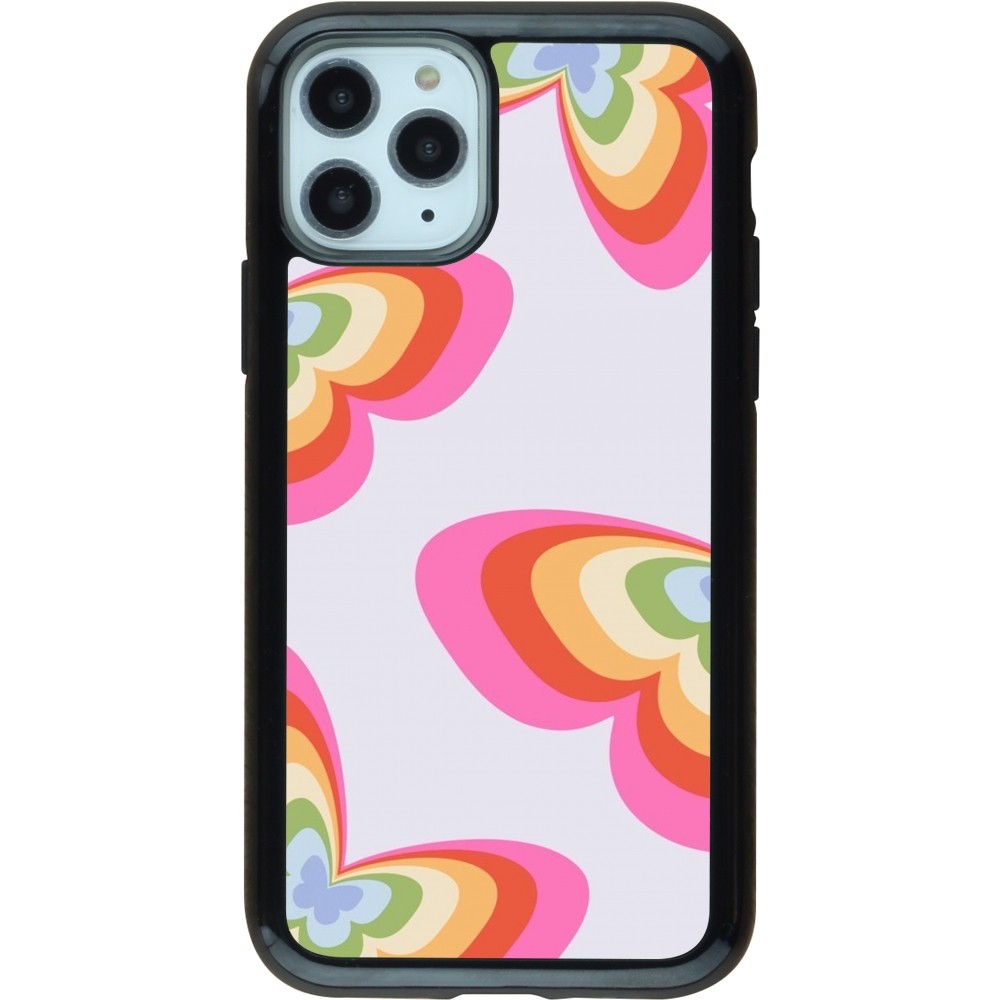 Coque iPhone 11 Pro - Hybrid Armor noir Easter 2024 rainbow butterflies