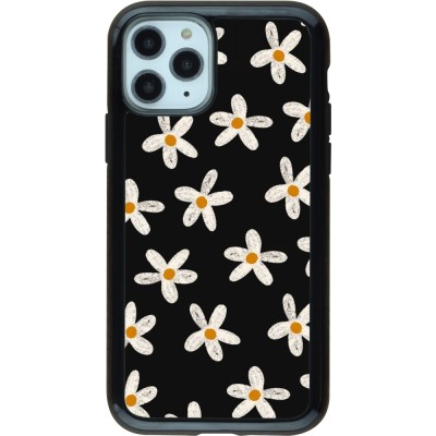 Coque iPhone 11 Pro - Hybrid Armor noir Easter 2024 white on black flower