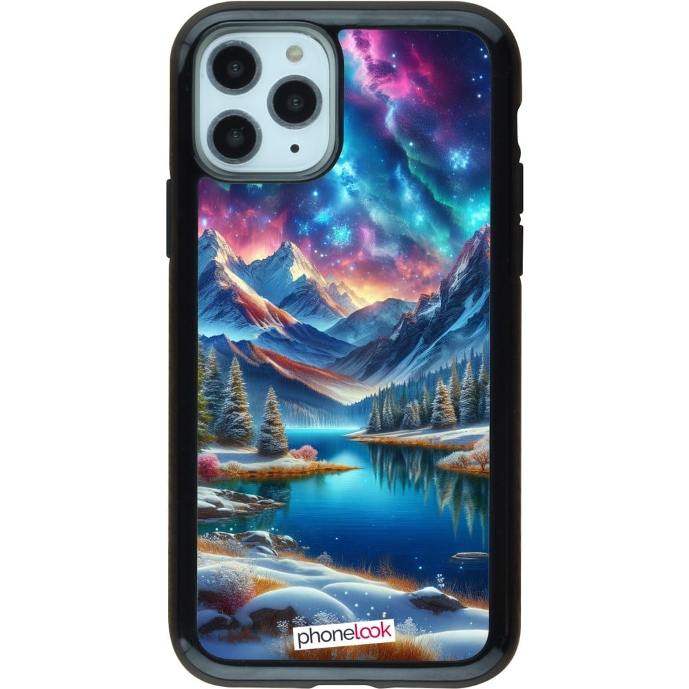 Coque iPhone 11 Pro - Hybrid Armor noir Fantasy Mountain Lake Sky Stars