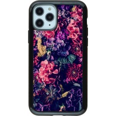 Coque iPhone 11 Pro - Hybrid Armor noir Flowers Dark