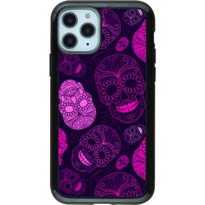 Coque iPhone 11 Pro - Hybrid Armor noir Halloween 2023 pink skulls