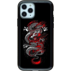 Coque iPhone 11 Pro - Hybrid Armor noir Japanese style Dragon Tattoo Red Black