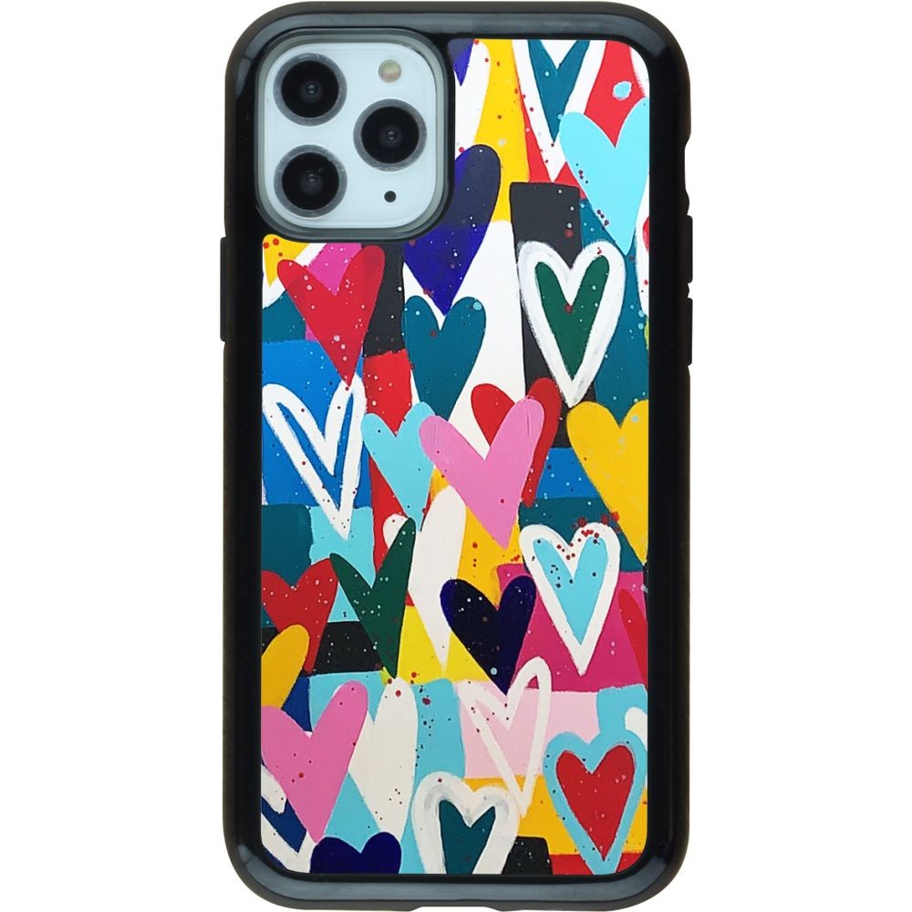 Coque iPhone 11 Pro - Hybrid Armor noir Joyful Hearts