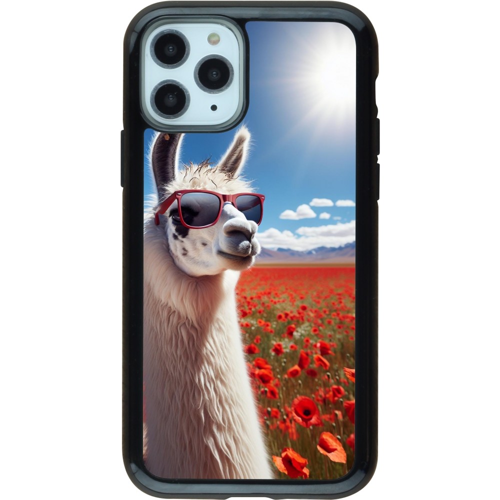 Coque iPhone 11 Pro - Hybrid Armor noir Lama Chic en Coquelicot