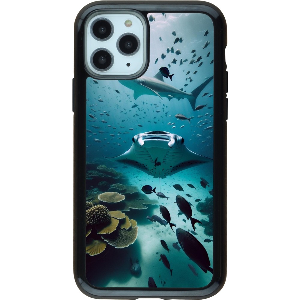 Coque iPhone 11 Pro - Hybrid Armor noir Manta Lagon Nettoyage