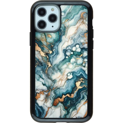 Coque iPhone 11 Pro - Hybrid Armor noir Marbre Vert Bleu Doré