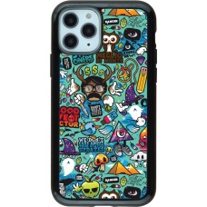 Coque iPhone 11 Pro - Hybrid Armor noir Mixed Cartoons Turquoise