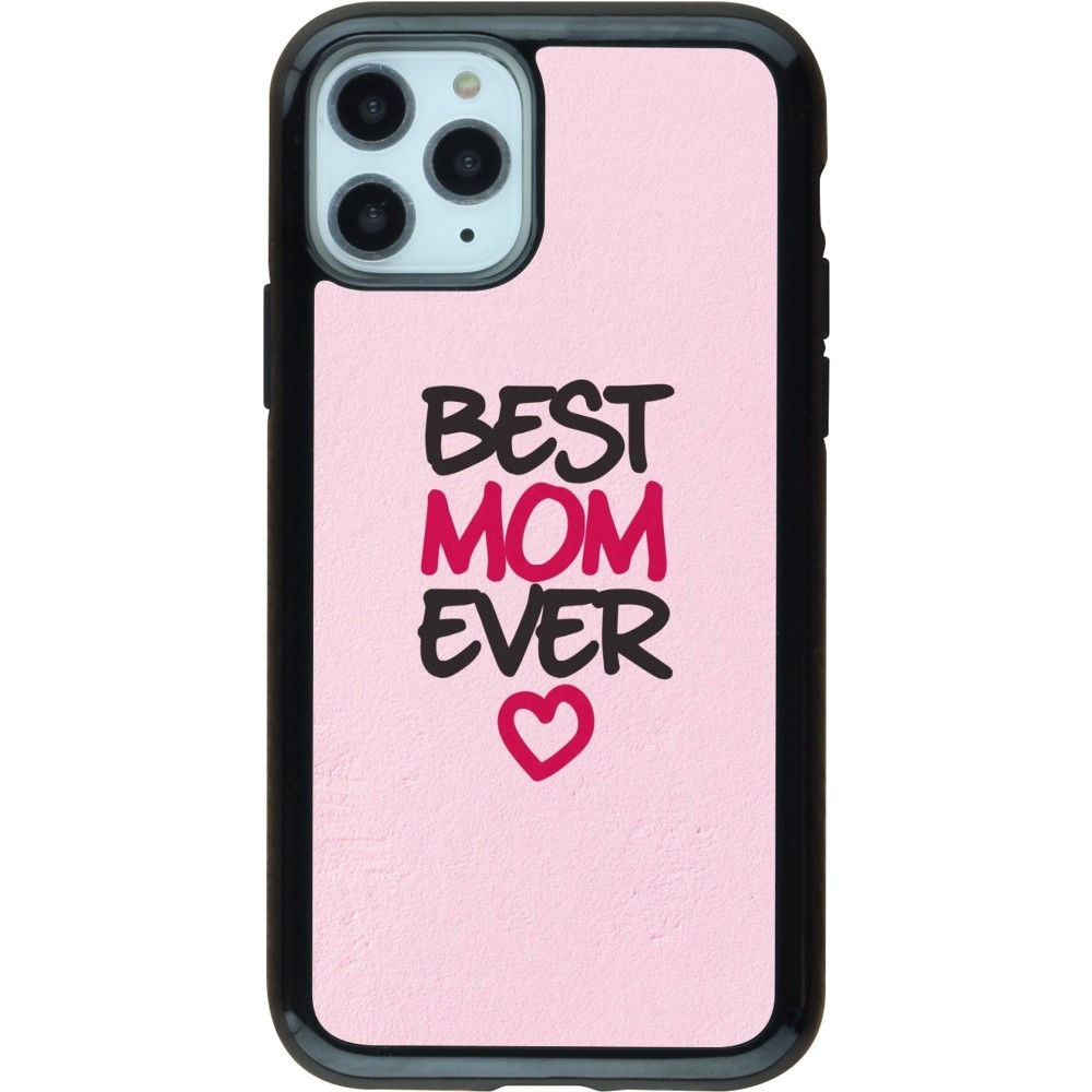 Coque iPhone 11 Pro - Hybrid Armor noir Mom 2023 best Mom ever pink