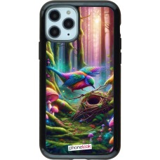 Coque iPhone 11 Pro - Hybrid Armor noir Oiseau Nid Forêt