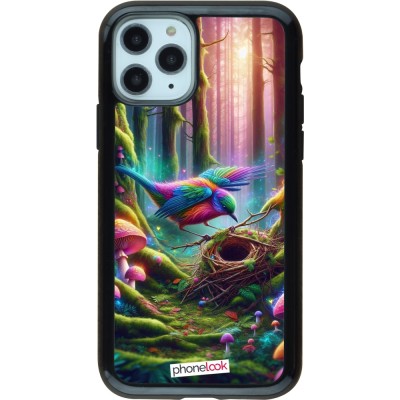 Coque iPhone 11 Pro - Hybrid Armor noir Oiseau Nid Forêt