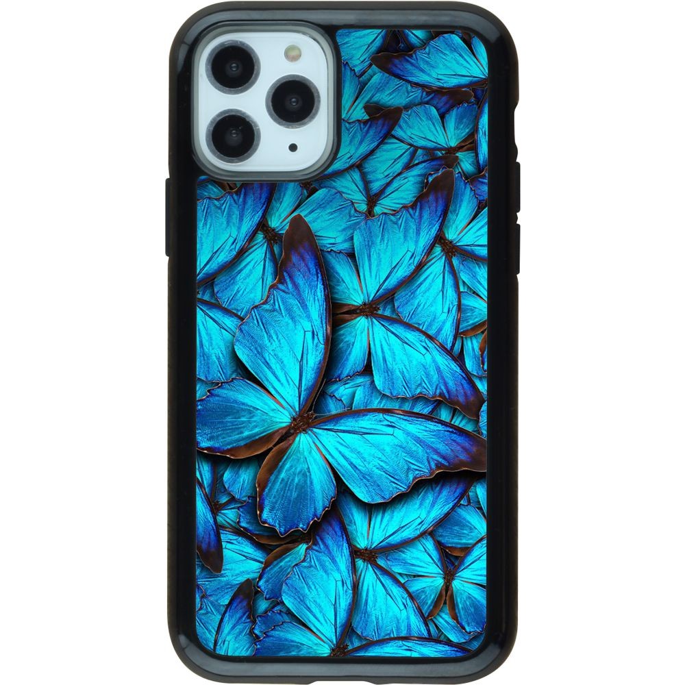 Coque iPhone 11 Pro - Hybrid Armor noir Papillon - Bleu