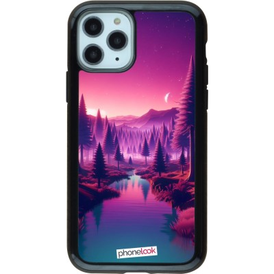 Coque iPhone 11 Pro - Hybrid Armor noir Paysage Violet-Rose