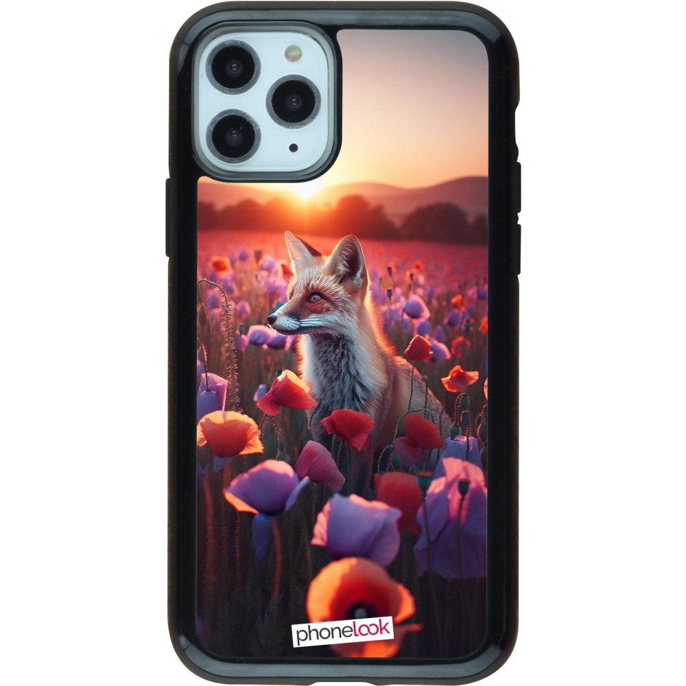 Coque iPhone 11 Pro - Hybrid Armor noir Renard pourpre au crépuscule